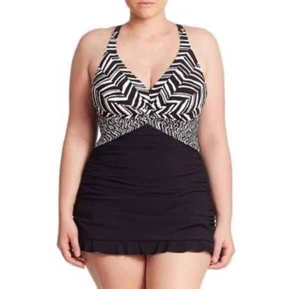Profile by Gottex Tummy-Control Shobori Swimdress Black Plus Size 20 $178 New
